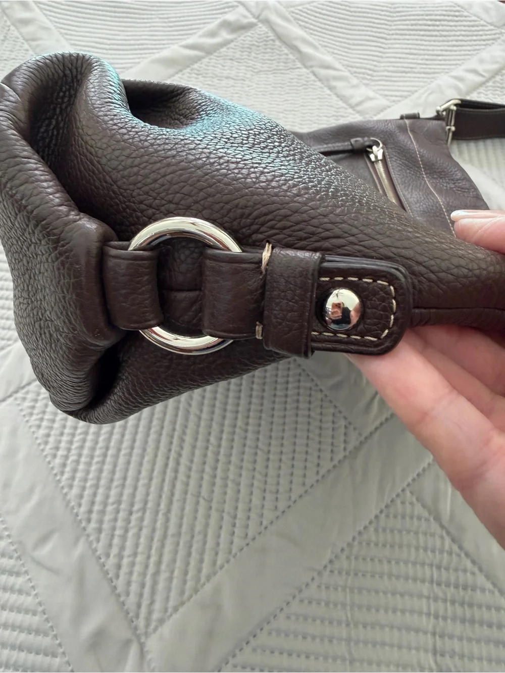 Coach Classic Medium Pebbled Leather Hobo Shoulder Bag in Dark Brown Leather